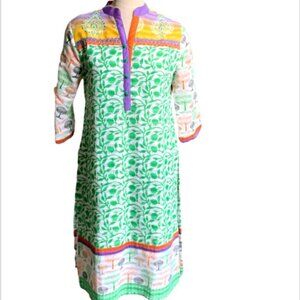 Colorful Mixed Pattern Kurta Tunic/Midi Dress Embroidery Beads Sequins XL #50J